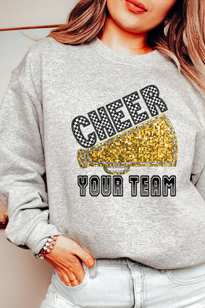 Sequin Gold Cheer Your Team Heavy-weight Crew Sweatshirt - Wholesale Accessory Market