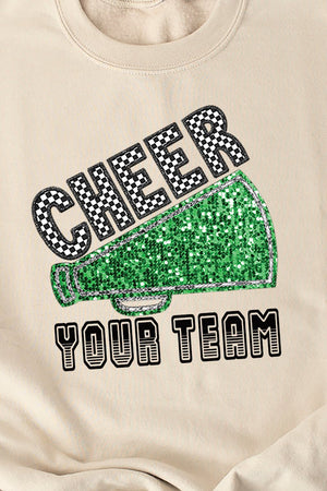 Sequin Green Cheer Your Team Heavy-weight Crew Sweatshirt - Wholesale Accessory Market