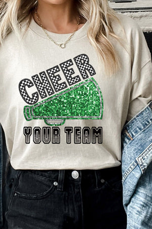 Sequin Green Cheer Your Team Short Sleeve Relaxed Fit T-Shirt - Wholesale Accessory Market