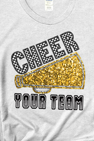 Sequin Gold Cheer Your Team Short Sleeve Relaxed Fit T-Shirt - Wholesale Accessory Market