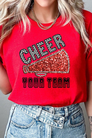 Sequin Red Cheer Your Team Short Sleeve Relaxed Fit T-Shirt - Wholesale Accessory Market