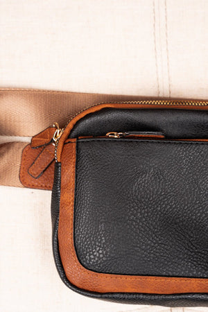 Urban Adventure Black and Brown Faux Leather Belt Bag - Wholesale Accessory Market