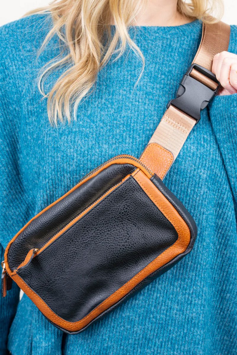 Urban Adventure Black and Brown Faux Leather Belt Bag - Wholesale Accessory Market