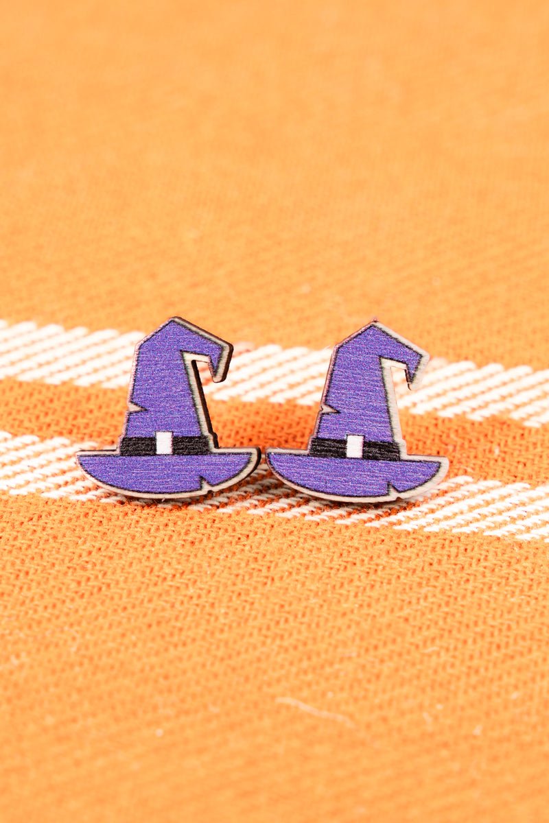 Purple Witch Hat Wood Earrings Wholesale Accessory Market