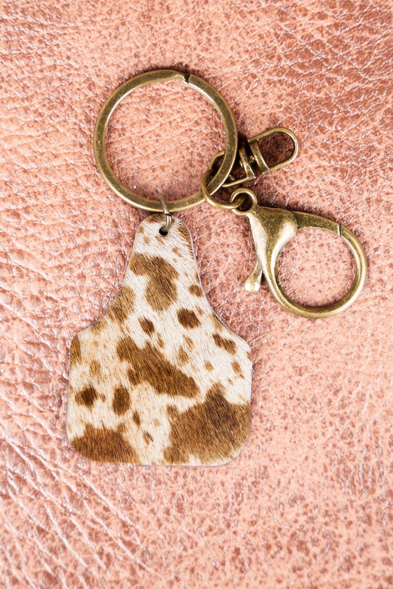Sunset Canyon Brown Cow Cattle Tag Keychain