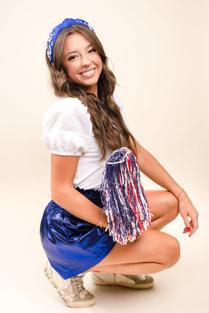 PRE-ORDER! Royal Blue Gameday Smocked Metallic Shorts **EXPECTED SHIP DATE 9/15** - Wholesale Accessory Market
