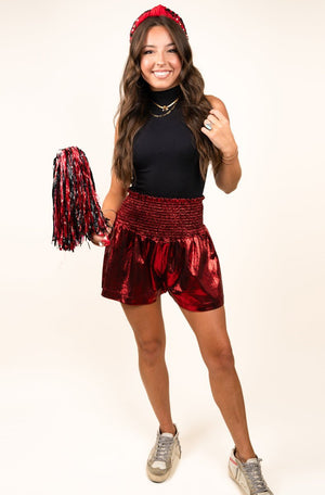 PRE-ORDER! Red Gameday Smocked Metallic Shorts **EXPECTED SHIP DATE 9/15** - Wholesale Accessory Market