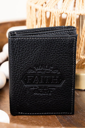 Walk by Faith Black Genuine Leather Tri-Fold Wallet - Wholesale Accessory Market