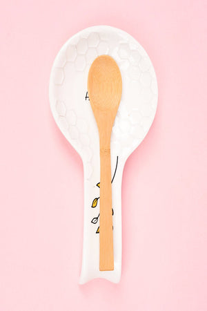 9.75 x 5 Bee Happy Ceramic Spoon Rest with Spoon Set - Wholesale Accessory Market
