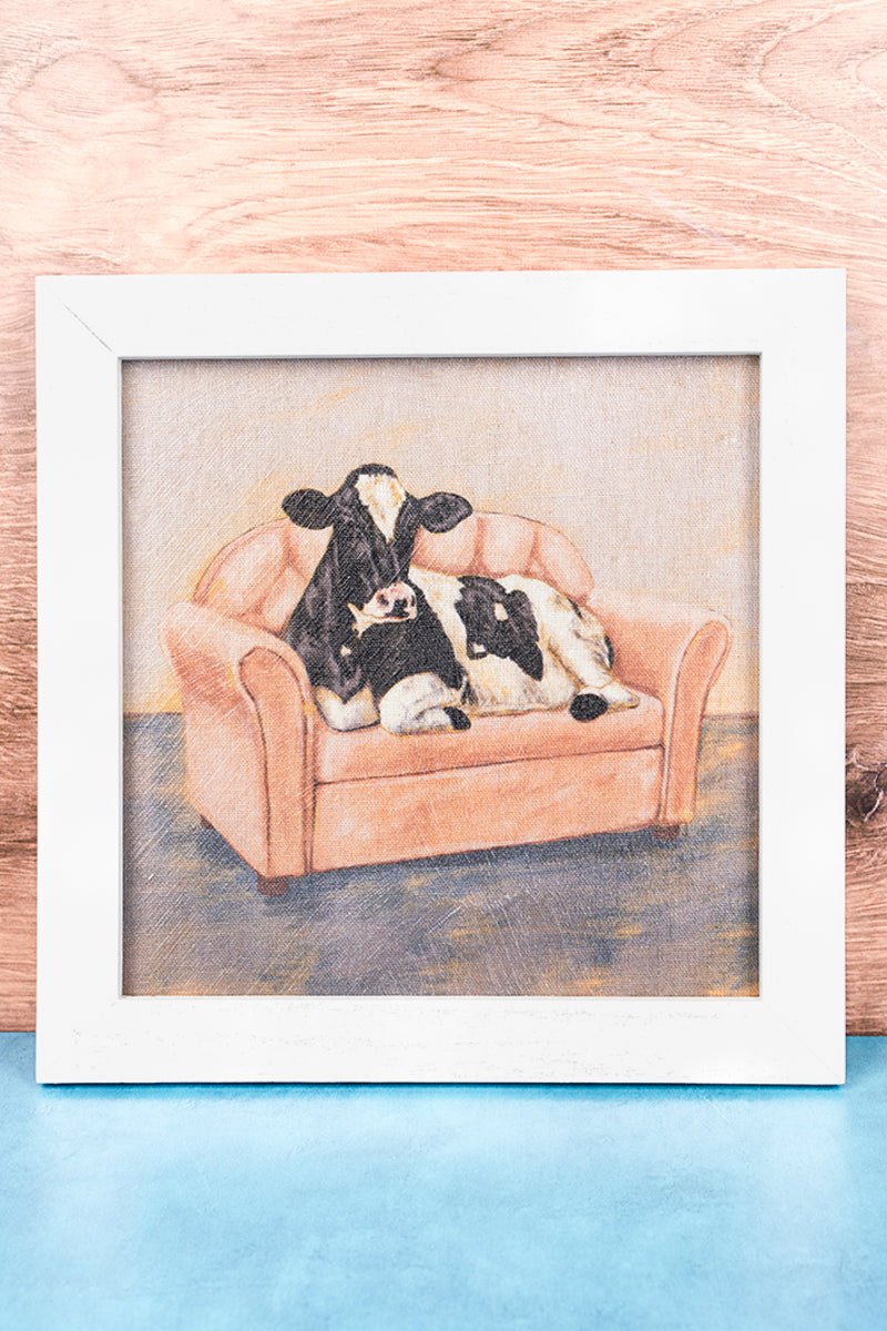16 x 16 A Cow White Framed Wall Art | Wholesale Accessory Market