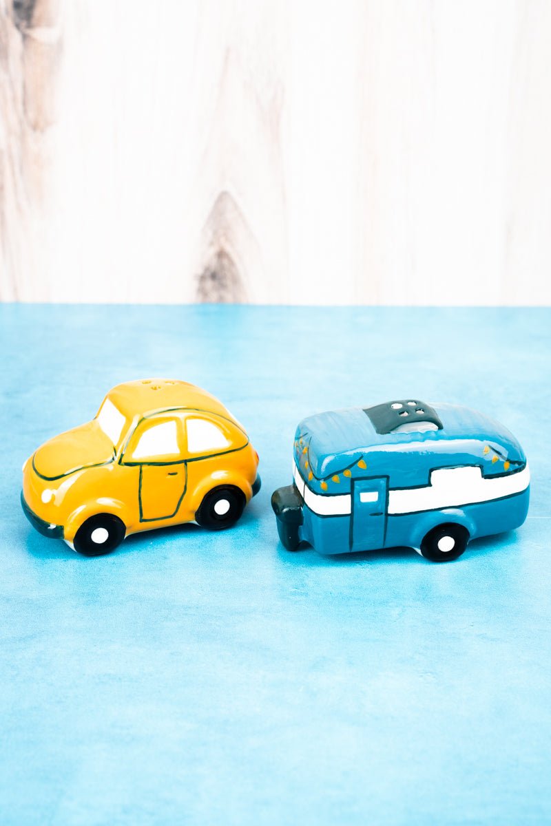 Vintage Happy Camper Ceramic Salt & Pepper Shaker Set - Wholesale Accessory Market