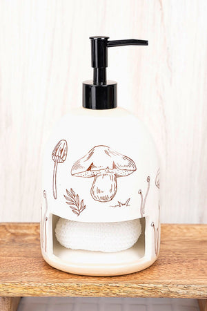 Mushroom Valley Ceramic Soap Dispenser with Scrub Holder, 9" - Wholesale Accessory Market