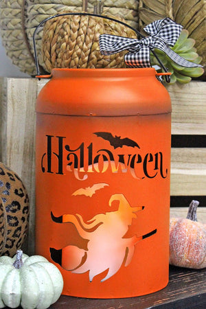 8 x 5 'Halloween' Orange Metal Light Up Lantern - Wholesale Accessory Market