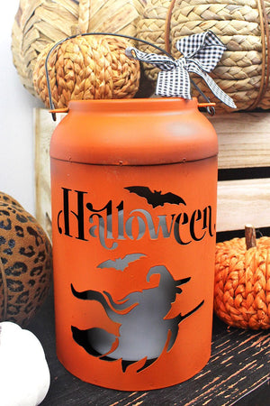8 x 5 'Halloween' Orange Metal Light Up Lantern - Wholesale Accessory Market