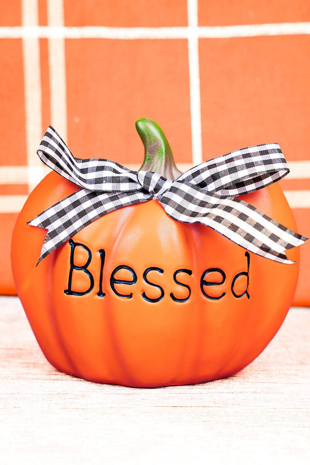 5.5 x 6 'Blessed' Orange Resin Pumpkin - Wholesale Accessory Market