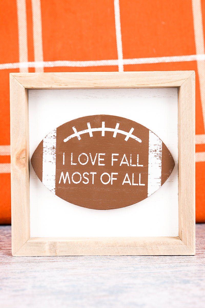 6 x 6 'I Love Fall' Football Wood Framed Sign - Wholesale Accessory Market