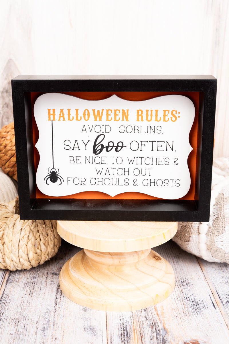 9.25 x 8 'Halloween Rules' Tabletop Pedestal Sign - Wholesale Accessory Market