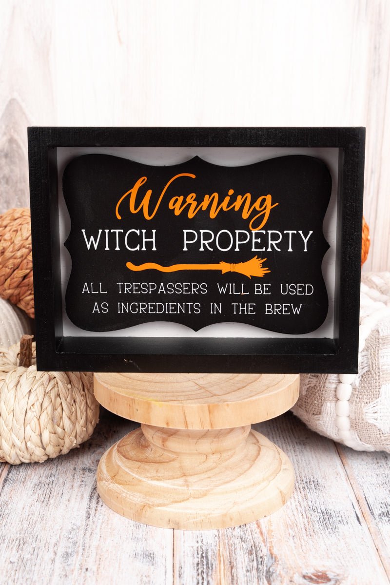 9.25 x 8 'Warning Witch Property' Tabletop Pedestal Sign - Wholesale Accessory Market