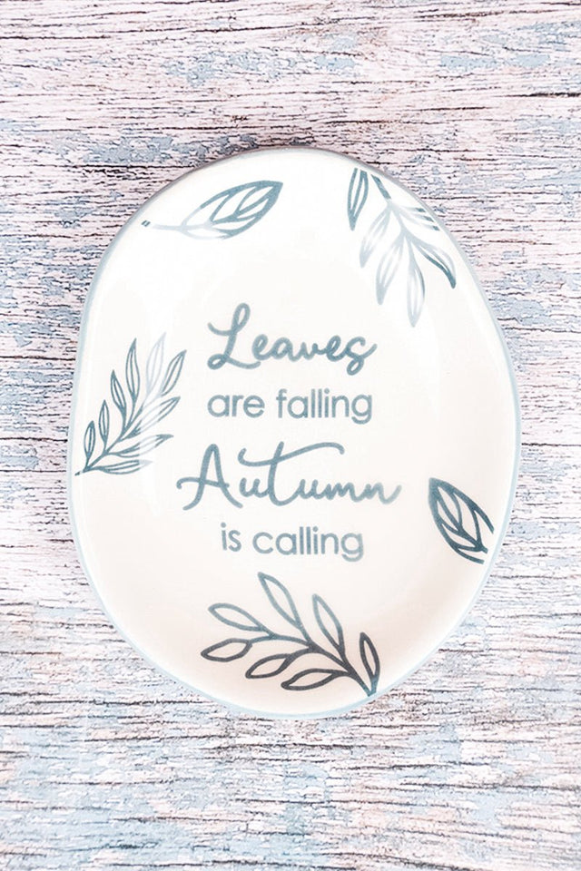 4.5 x 3.5 'Leaves Are Falling' Ceramic Trinket Dish - Wholesale Accessory Market