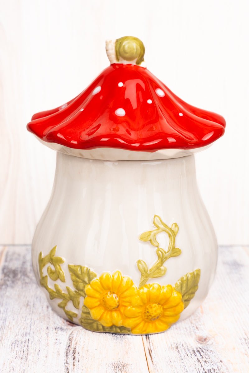 8.25 x 5.75 Sunny Mushroom Ceramic Goodie Jar