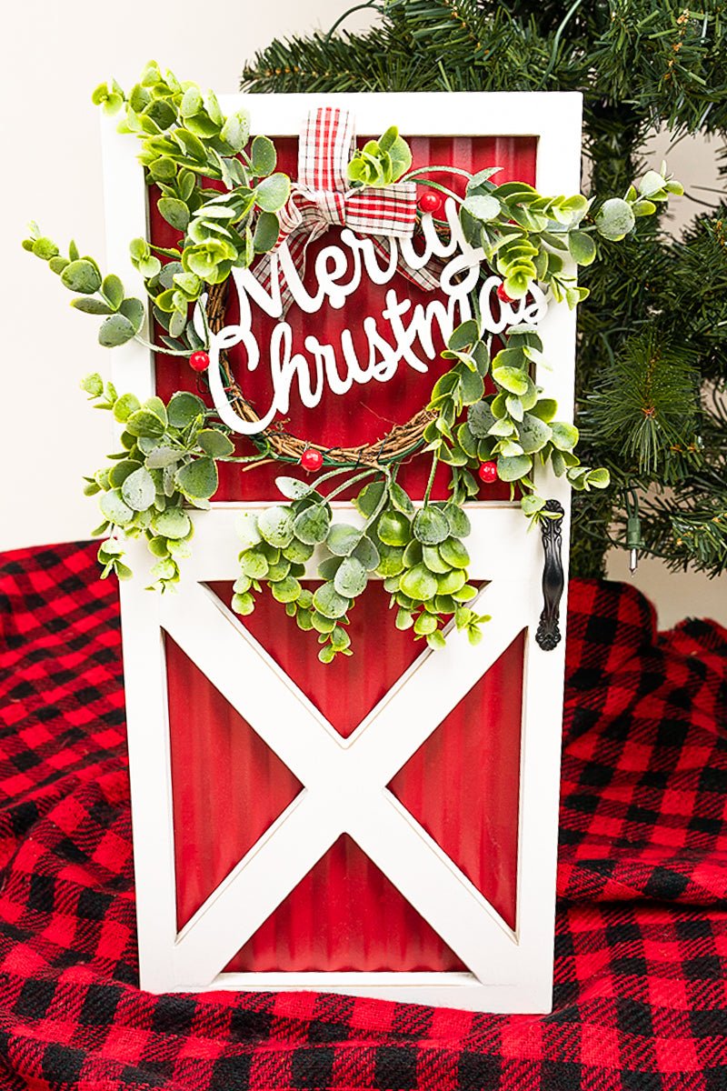 19.75 x 9.25 'Merry Christmas' Hanging Red Barn Door - Wholesale Accessory Market