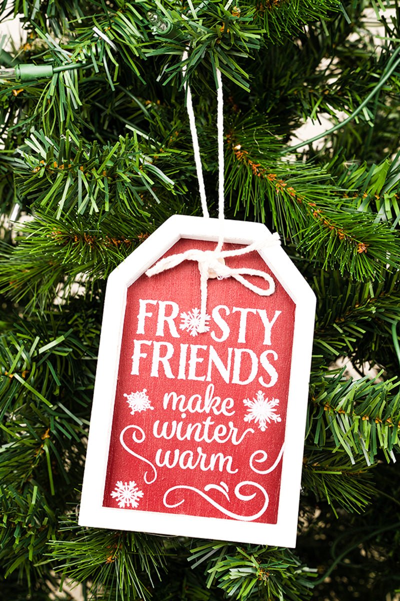6.25 x 4.25 'Frosty Friends Make Winter Warm' Wood Gift Tag Decor - Wholesale Accessory Market