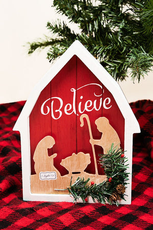 10.25 x 8 'Believe' Light Up Red Barn Nativity - Wholesale Accessory Market
