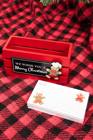 3.5 x 6.5 'We Whisk You A Merry Christmas' Wood Recipe Box With Cards Set - Wholesale Accessory Market