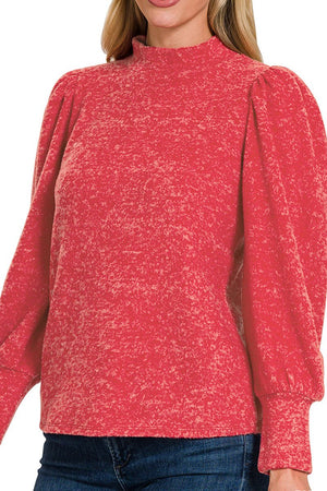Zenana This Is The Time Dark Red Hacci Puff Sleeve Sweater - Wholesale Accessory Market