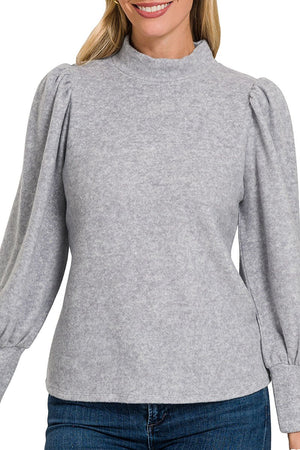 Zenana This Is The Time Heather Gray Hacci Puff Sleeve Sweater - Wholesale Accessory Market