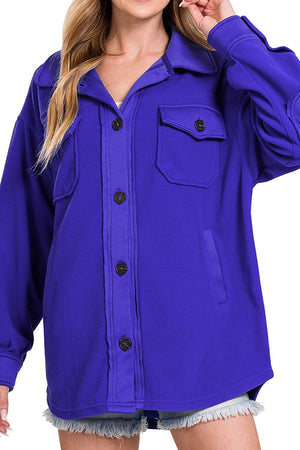 Zenana Weekend Plans Bright Blue Fleece Shacket - Wholesale Accessory Market