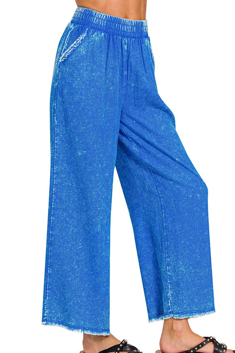 Apana Pants Small Women's Drawstring Stretch Blue Polyester Blend S