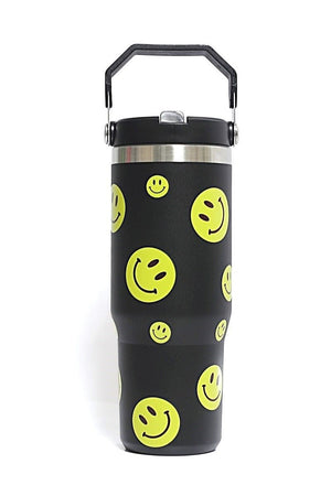 Zenana Stay Cool Black Smiles Flip Straw 30oz Tumbler - Wholesale Accessory Market