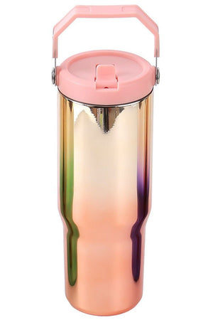 Mirrored Pink Champagne Flip Straw 30oz Tumbler - Wholesale Accessory Market